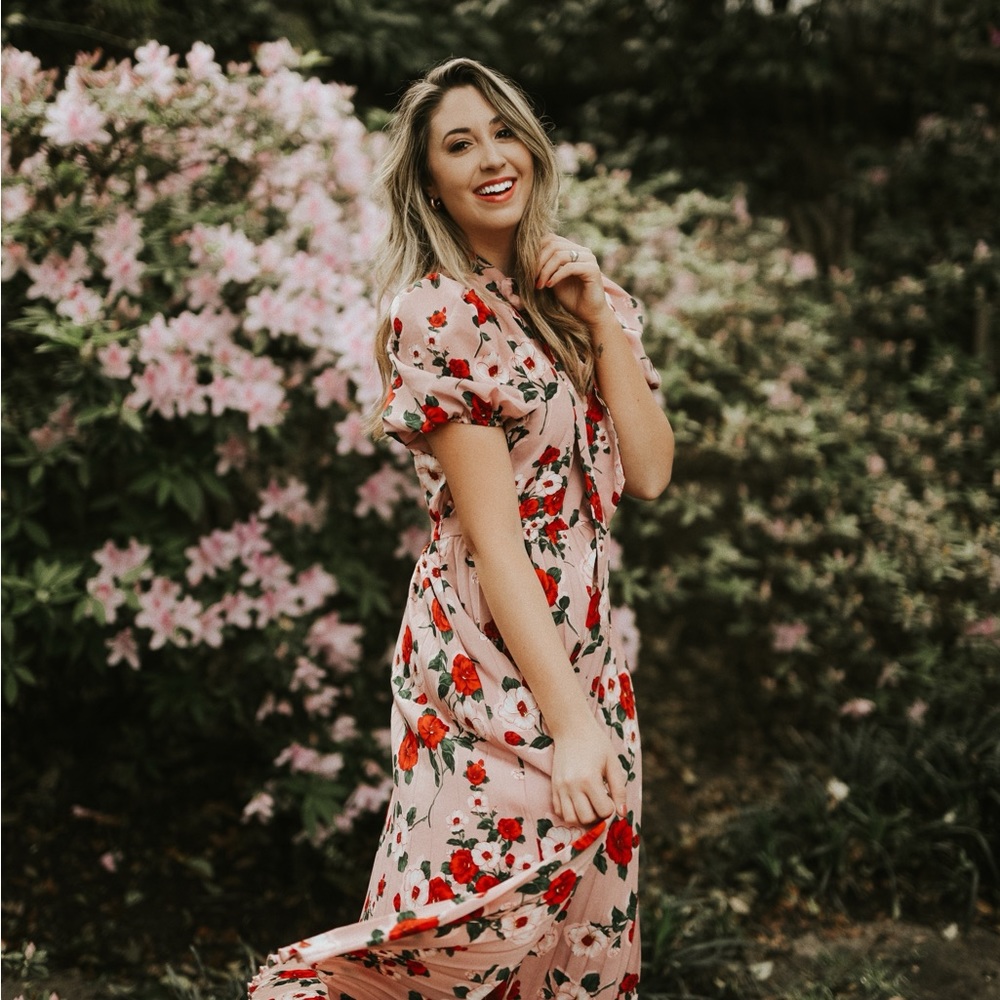 Floral Maxi Dress with Pleated Bottom